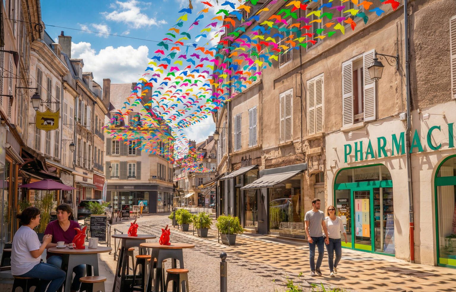 Ciel de papillons multicolores, décoration en ville réalisé par Toutcomme
